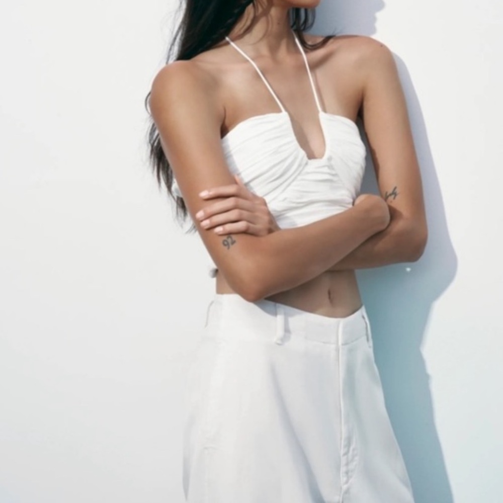 Zara Limited Edition Ruched Crop halter top Bloggers L
